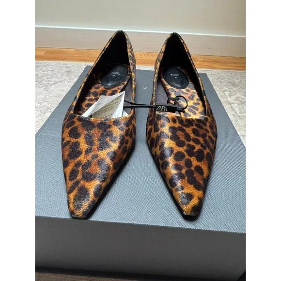 NWT ZARA Leopard Print Pointed Toe Low Heel Shoes - Picture 6 of 7